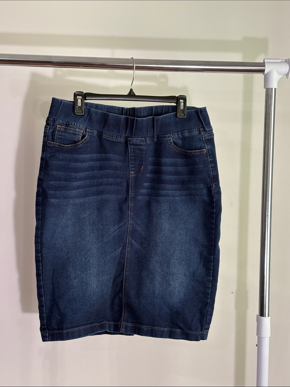 Slim Stretch Denim Pencil Skirt - Dark Blue